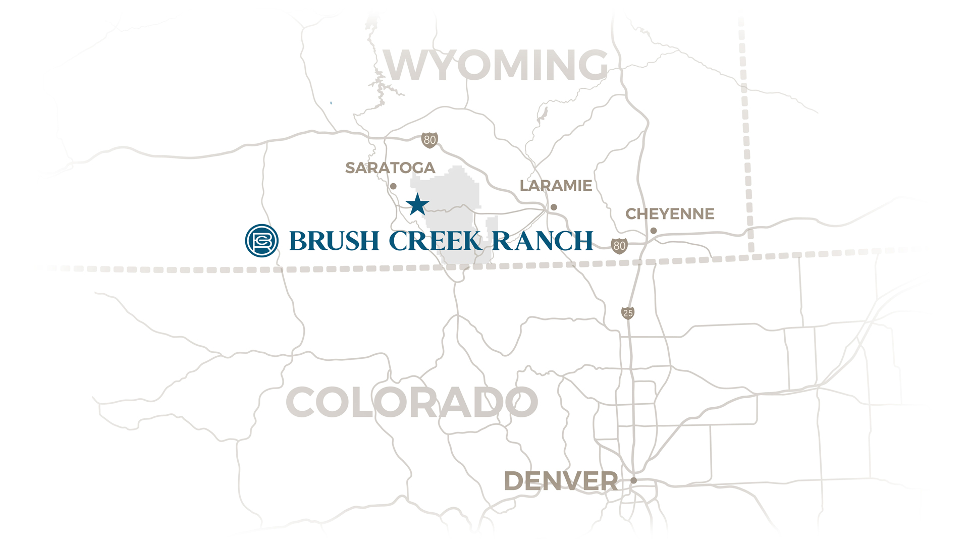 Vast-Creative_Hospitality-Branding-Agency_The-Summit-at-Brush-Creek-Ranch_Map A map of Brush Creek Ranch nestled in Wyoming, next to Colorado